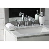 English Country Two-Handle 3-Hole Deck Mount Widespread Bathroom Faucet with Brass Pop-Up