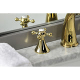 English Country Two-Handle 3-Hole Deck Mount Widespread Bathroom Faucet with Brass Pop-Up