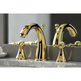 English Country Two-Handle 3-Hole Deck Mount Widespread Bathroom Faucet with Brass Pop-Up