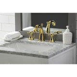 English Country Two-Handle 3-Hole Deck Mount Widespread Bathroom Faucet with Brass Pop-Up