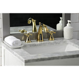 English Country Two-Handle 3-Hole Deck Mount Widespread Bathroom Faucet with Brass Pop-Up