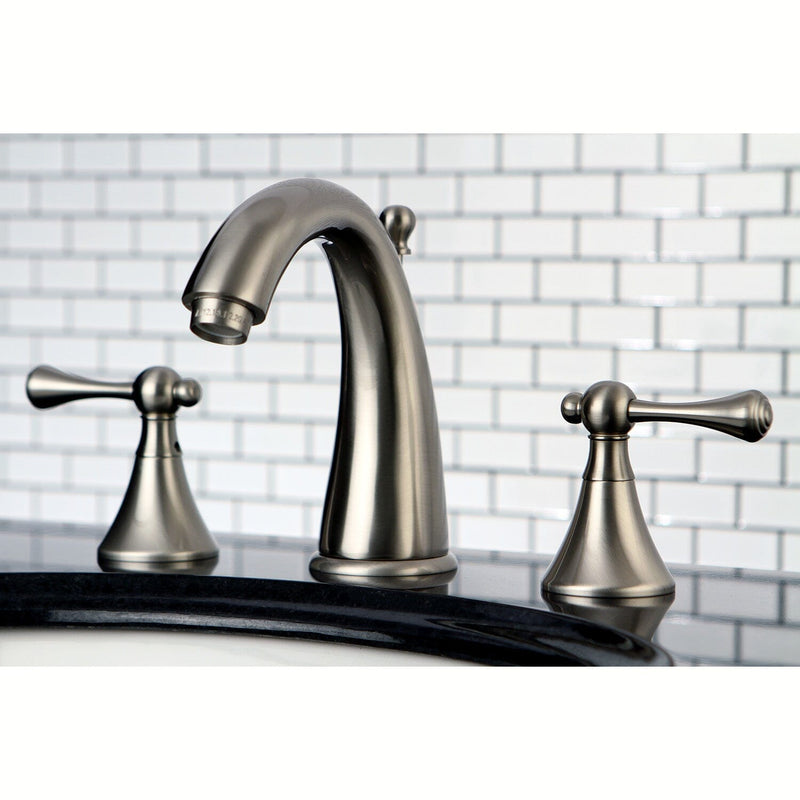 English Country Two-Handle 3-Hole Deck Mount Widespread Bathroom Faucet with Brass Pop-Up