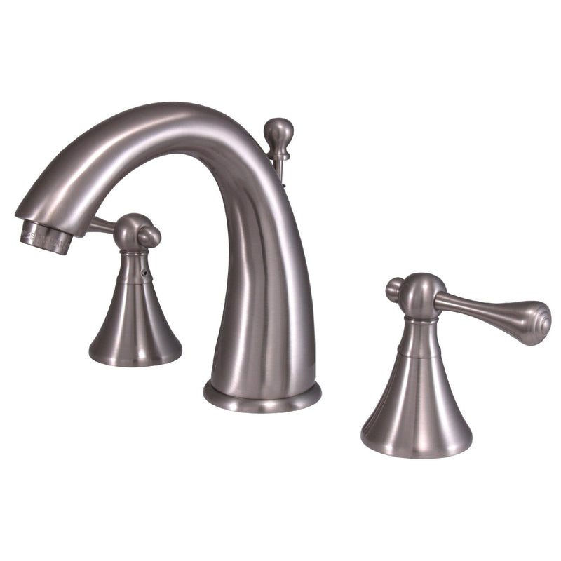 English Country Two-Handle 3-Hole Deck Mount Widespread Bathroom Faucet with Brass Pop-Up