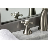 English Country Two-Handle 3-Hole Deck Mount Widespread Bathroom Faucet with Brass Pop-Up