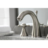 English Country Two-Handle 3-Hole Deck Mount Widespread Bathroom Faucet with Brass Pop-Up