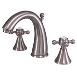 English Country Two-Handle 3-Hole Deck Mount Widespread Bathroom Faucet with Brass Pop-Up