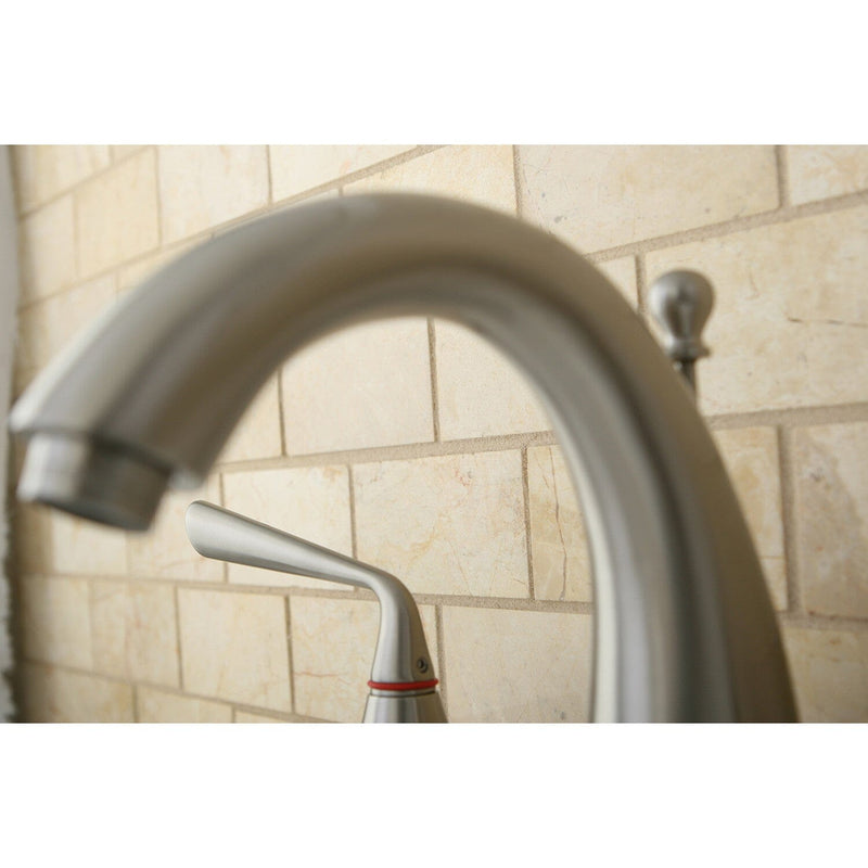 Silver Sage Two-Handle 3-Hole Deck Mount Widespread Bathroom Faucet with Brass Pop-Up