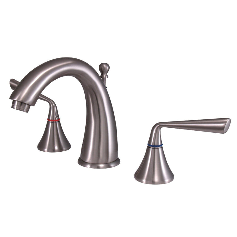 Silver Sage Two-Handle 3-Hole Deck Mount Widespread Bathroom Faucet with Brass Pop-Up