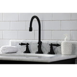 Governor Two-Handle 3-Hole Deck Mount Widespread Bathroom Faucet with Brass Pop-Up