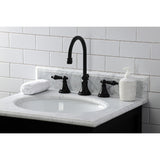 Governor Two-Handle 3-Hole Deck Mount Widespread Bathroom Faucet with Brass Pop-Up