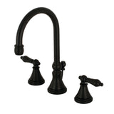 Governor Two-Handle 3-Hole Deck Mount Widespread Bathroom Faucet with Brass Pop-Up