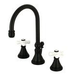 Governor Two-Handle 3-Hole Deck Mount Widespread Bathroom Faucet with Brass Pop-Up