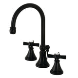 Millennium Two-Handle 3-Hole Deck Mount Widespread Bathroom Faucet with Brass Pop-Up