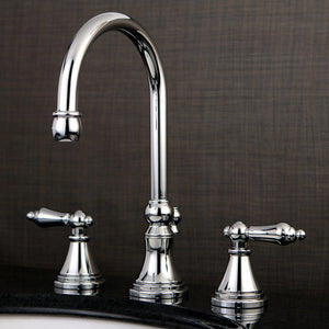 Governor Two-Handle 3-Hole Deck Mount Widespread Bathroom Faucet with Brass Pop-Up