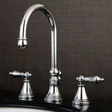 Governor Two-Handle 3-Hole Deck Mount Widespread Bathroom Faucet with Brass Pop-Up