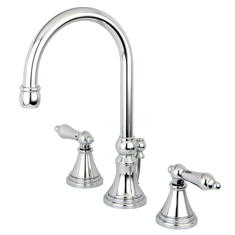 Governor Two-Handle 3-Hole Deck Mount Widespread Bathroom Faucet with Brass Pop-Up