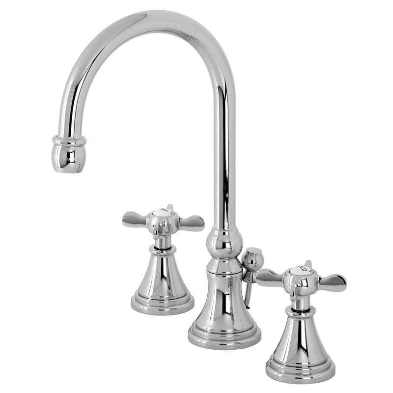 Essex Two-Handle 3-Hole Deck Mount Widespread Bathroom Faucet with Brass Pop-Up