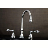 NuFrench Two-Handle 3-Hole Deck Mount Widespread Bathroom Faucet with Brass Pop-Up