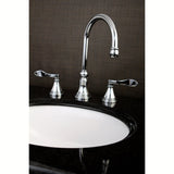 NuFrench Two-Handle 3-Hole Deck Mount Widespread Bathroom Faucet with Brass Pop-Up