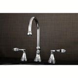 NuFrench Two-Handle 3-Hole Deck Mount Widespread Bathroom Faucet with Brass Pop-Up