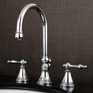 Governor Two-Handle 3-Hole Deck Mount Widespread Bathroom Faucet with Brass Pop-Up