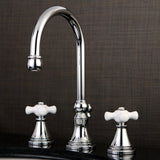 Governor Two-Handle 3-Hole Deck Mount Widespread Bathroom Faucet with Brass Pop-Up