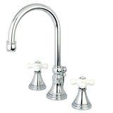 Governor Two-Handle 3-Hole Deck Mount Widespread Bathroom Faucet with Brass Pop-Up