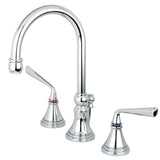 Silver Sage Two-Handle 3-Hole Deck Mount Widespread Bathroom Faucet with Brass Pop-Up