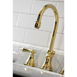 Governor Two-Handle 3-Hole Deck Mount Widespread Bathroom Faucet with Brass Pop-Up