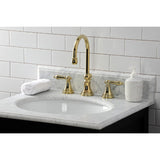 Governor Two-Handle 3-Hole Deck Mount Widespread Bathroom Faucet with Brass Pop-Up