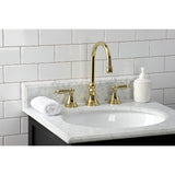 Governor Two-Handle 3-Hole Deck Mount Widespread Bathroom Faucet with Brass Pop-Up