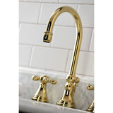 Governor Two-Handle 3-Hole Deck Mount Widespread Bathroom Faucet with Brass Pop-Up