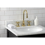 Governor Two-Handle 3-Hole Deck Mount Widespread Bathroom Faucet with Brass Pop-Up
