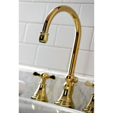 Essex Two-Handle 3-Hole Deck Mount Widespread Bathroom Faucet with Brass Pop-Up