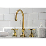 Essex Two-Handle 3-Hole Deck Mount Widespread Bathroom Faucet with Brass Pop-Up