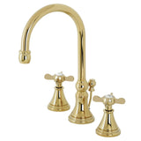 Essex Two-Handle 3-Hole Deck Mount Widespread Bathroom Faucet with Brass Pop-Up