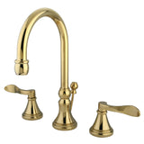 NuFrench Two-Handle 3-Hole Deck Mount Widespread Bathroom Faucet with Brass Pop-Up