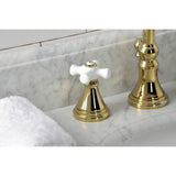 Governor Two-Handle 3-Hole Deck Mount Widespread Bathroom Faucet with Brass Pop-Up