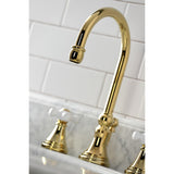 Governor Two-Handle 3-Hole Deck Mount Widespread Bathroom Faucet with Brass Pop-Up
