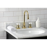 Governor Two-Handle 3-Hole Deck Mount Widespread Bathroom Faucet with Brass Pop-Up