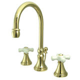 Governor Two-Handle 3-Hole Deck Mount Widespread Bathroom Faucet with Brass Pop-Up