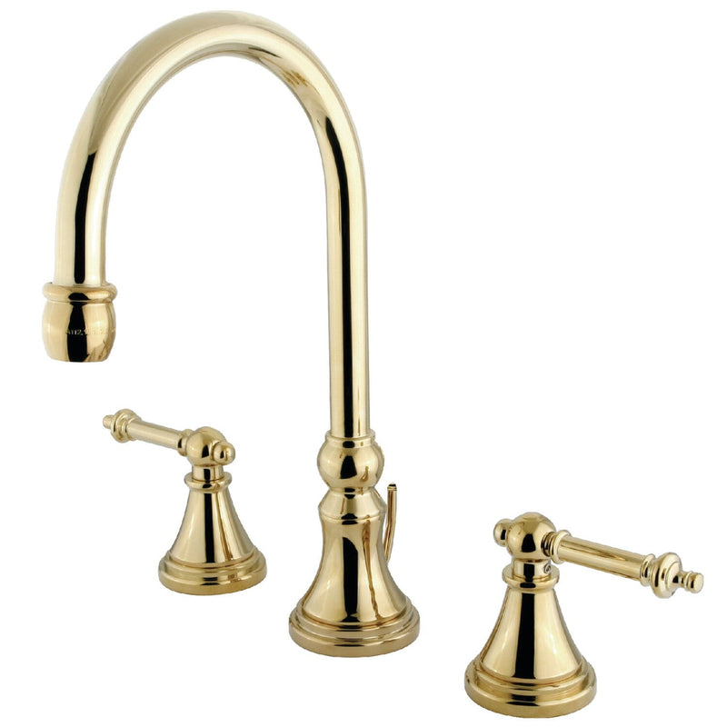 Templeton Two-Handle 3-Hole Deck Mount Widespread Bathroom Faucet with Brass Pop-Up