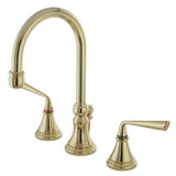 Silver Sage Two-Handle 3-Hole Deck Mount Widespread Bathroom Faucet with Brass Pop-Up