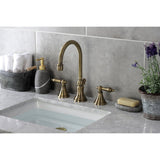 Governor Two-Handle 3-Hole Deck Mount Widespread Bathroom Faucet with Brass Pop-Up