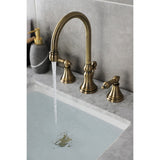 Governor Two-Handle 3-Hole Deck Mount Widespread Bathroom Faucet with Brass Pop-Up