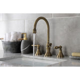 Governor Two-Handle 3-Hole Deck Mount Widespread Bathroom Faucet with Brass Pop-Up