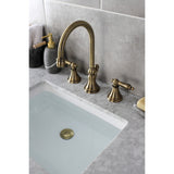 Governor Two-Handle 3-Hole Deck Mount Widespread Bathroom Faucet with Brass Pop-Up