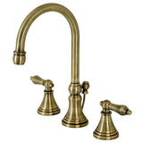Governor Two-Handle 3-Hole Deck Mount Widespread Bathroom Faucet with Brass Pop-Up