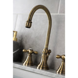 Governor Two-Handle 3-Hole Deck Mount Widespread Bathroom Faucet with Brass Pop-Up