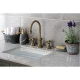 Governor Two-Handle 3-Hole Deck Mount Widespread Bathroom Faucet with Brass Pop-Up